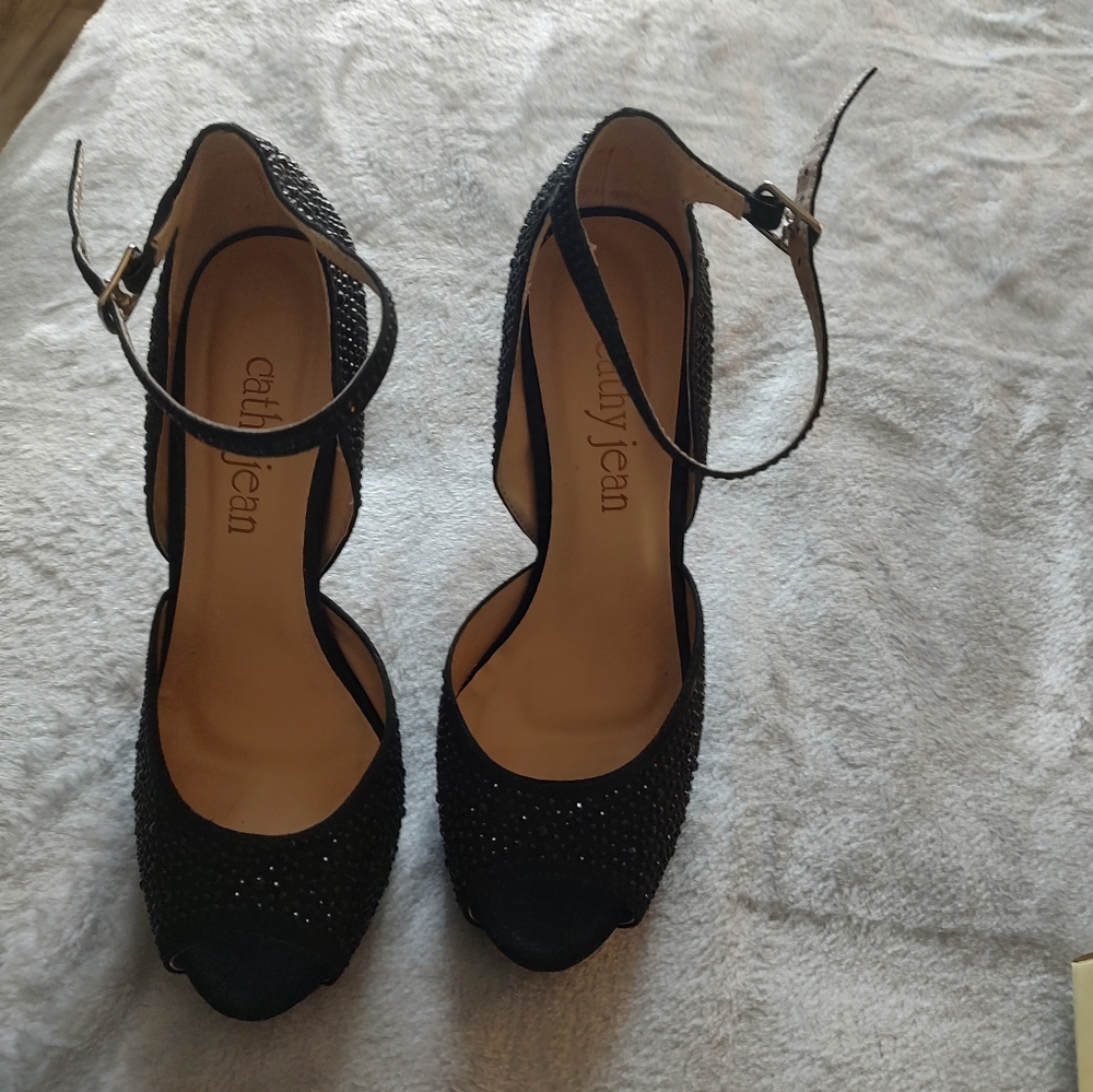 Cathy Jean rhinestone peeptoe heels